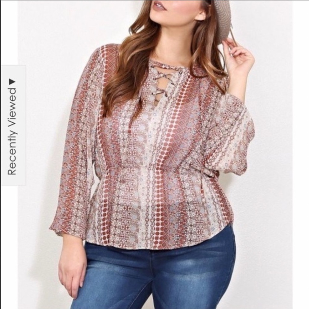 Lace up bohemian style blouse